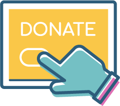 Yellow donate button with a blue hand cursor pointing at it.