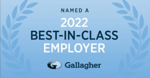 Logo, text reads: Named a 2022 Best-in-Class Employer Gallager