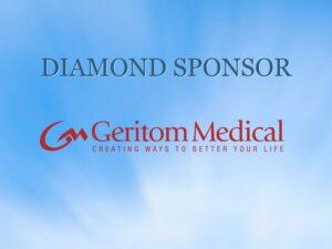 Diamond Sponsor logo featuring a red curved emblem and the text 'Geriom Medical' with the tagline 'Creating Ways to Better Your Life' on a blue gradient background.